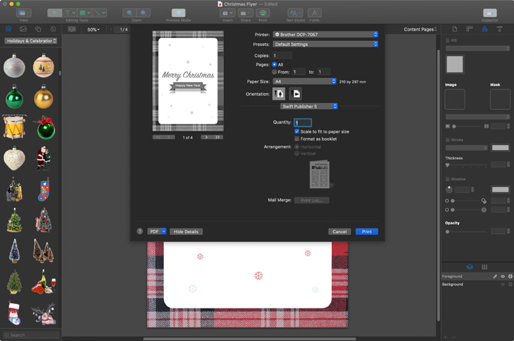Exporting Christmas flyer created in Swift Publisher for Mac