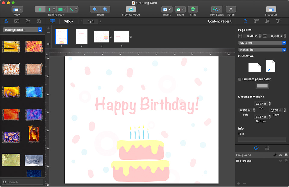 Swift Publisher for Mac birthday greeting card