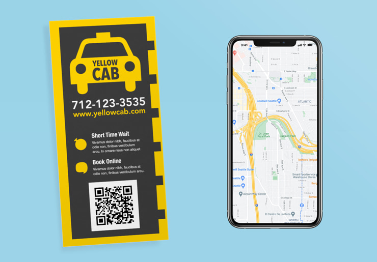 Taxi rack card created in Swift Publisher for Mac