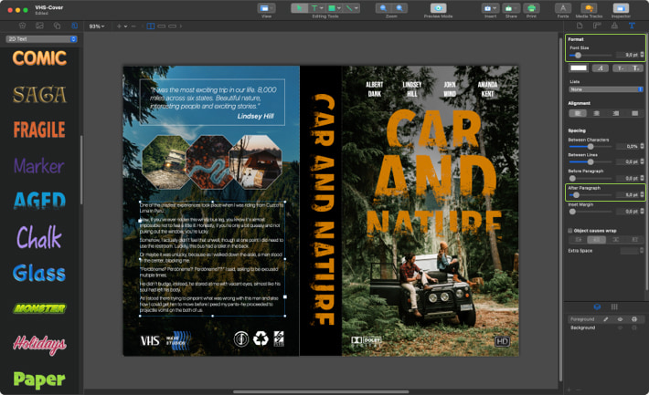 Altering text in text boxes in Swift Publisher for Mac.