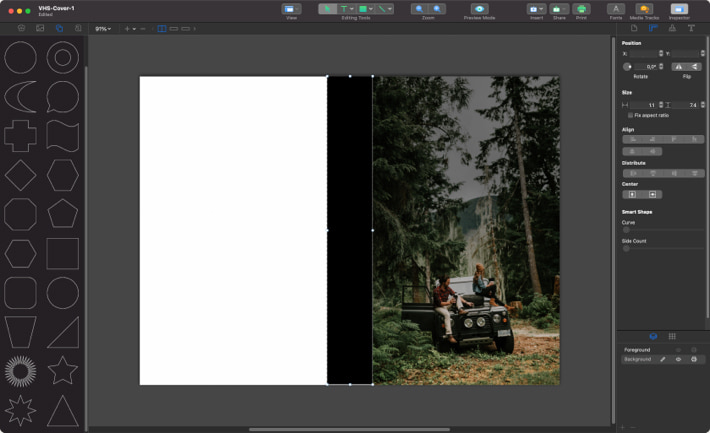 Creating middle background cover for VHS cassette in Swift Publisher for Mac.