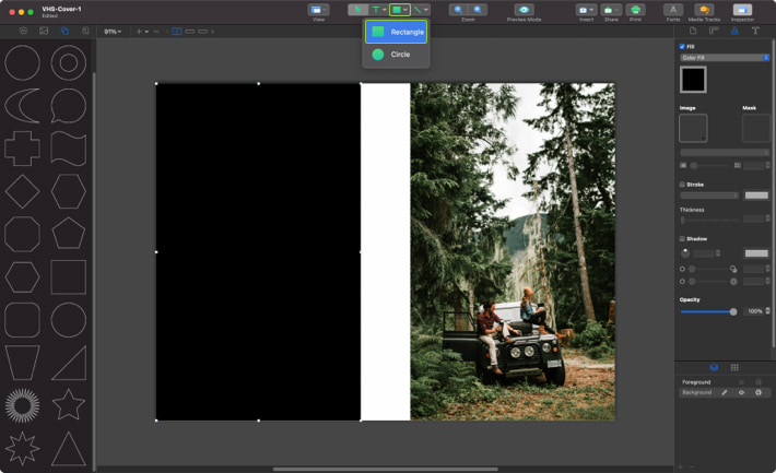Creating a rectangle for VHS cover in Swift Publisher for Mac.