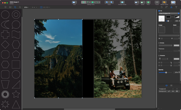 Creating second background image for VHS cover in Swift Publisher for Mac.