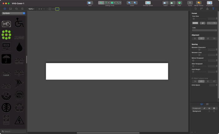 Designing a VHS spine in Swift Publisher for Mac.
