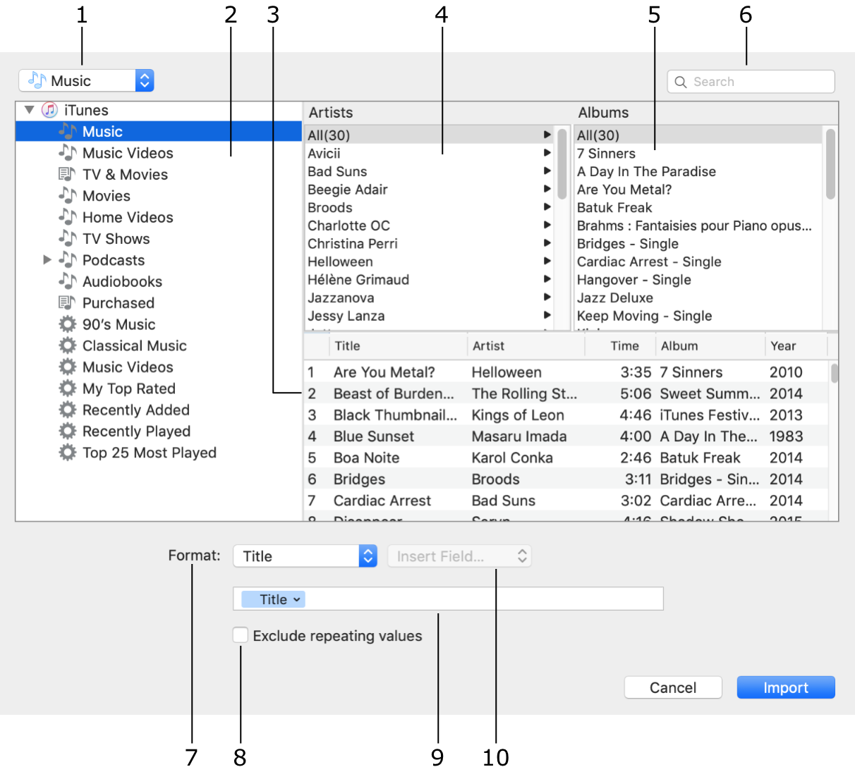 Import dialog